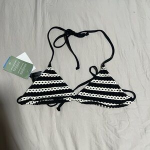 Black and White Striped Bikini Top